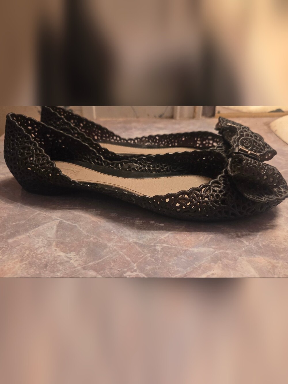 Salvatore Ferragamo Black Lace Bow Flats - Picture 5 of 6